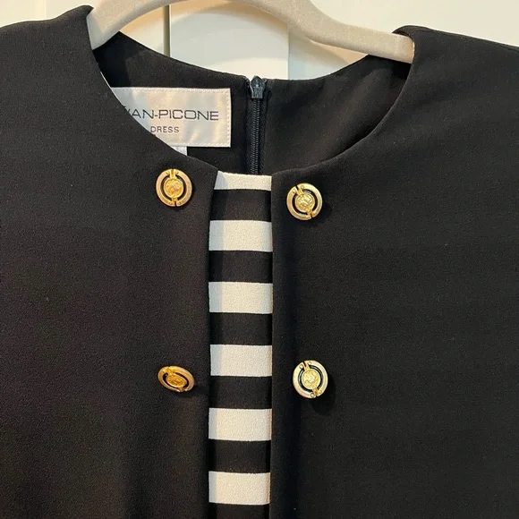 Vintage Evan Picone Nautical Stripe Dress Gold Buttons Size 8 - Picture 4 of 6